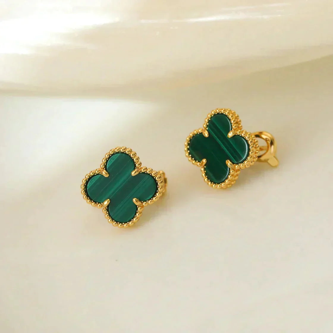 [Avelora Jewelry ]CLOVER MEDIUM 1 MOTIFS MALACHITE  EARRINGS