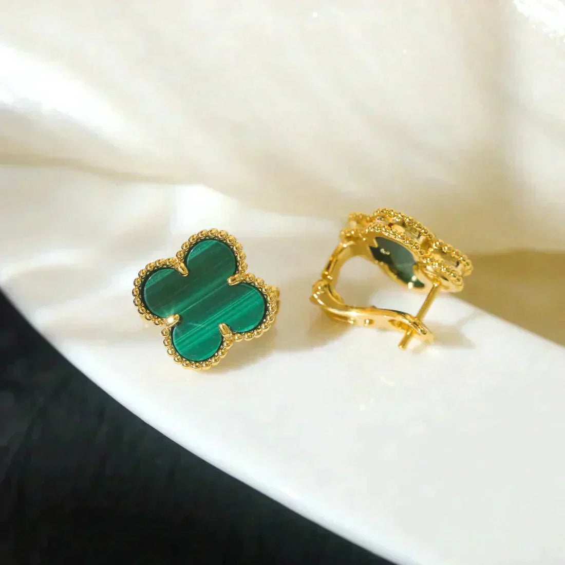 [Avelora Jewelry ]CLOVER MEDIUM 1 MOTIFS MALACHITE  EARRINGS