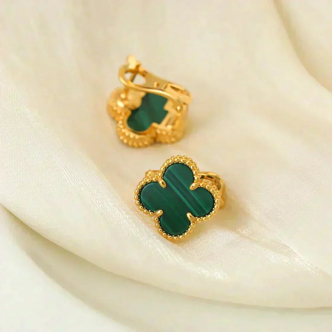 [Avelora Jewelry ]CLOVER MEDIUM 1 MOTIFS MALACHITE  EARRINGS