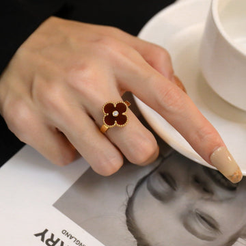 [Avelora Jewelry ]CLOVER CARNELIAN RING ROSE GOLD DIAMOND