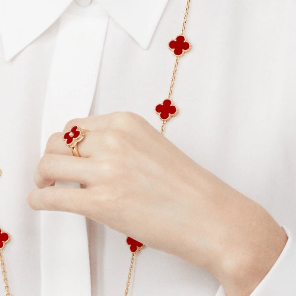 [Avelora Jewelry ]CLOVER CARNELIAN RING ROSE GOLD DIAMOND