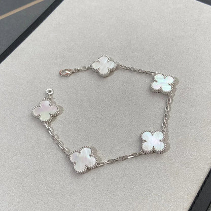 [Avelora]LUCKY CLOVER 5-MOTIF BRACELET - WHITE MOTHER-OF-PEARL COLLECTION