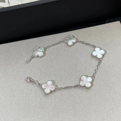 [Avelora]LUCKY CLOVER 5-MOTIF BRACELET - WHITE MOTHER-OF-PEARL COLLECTION