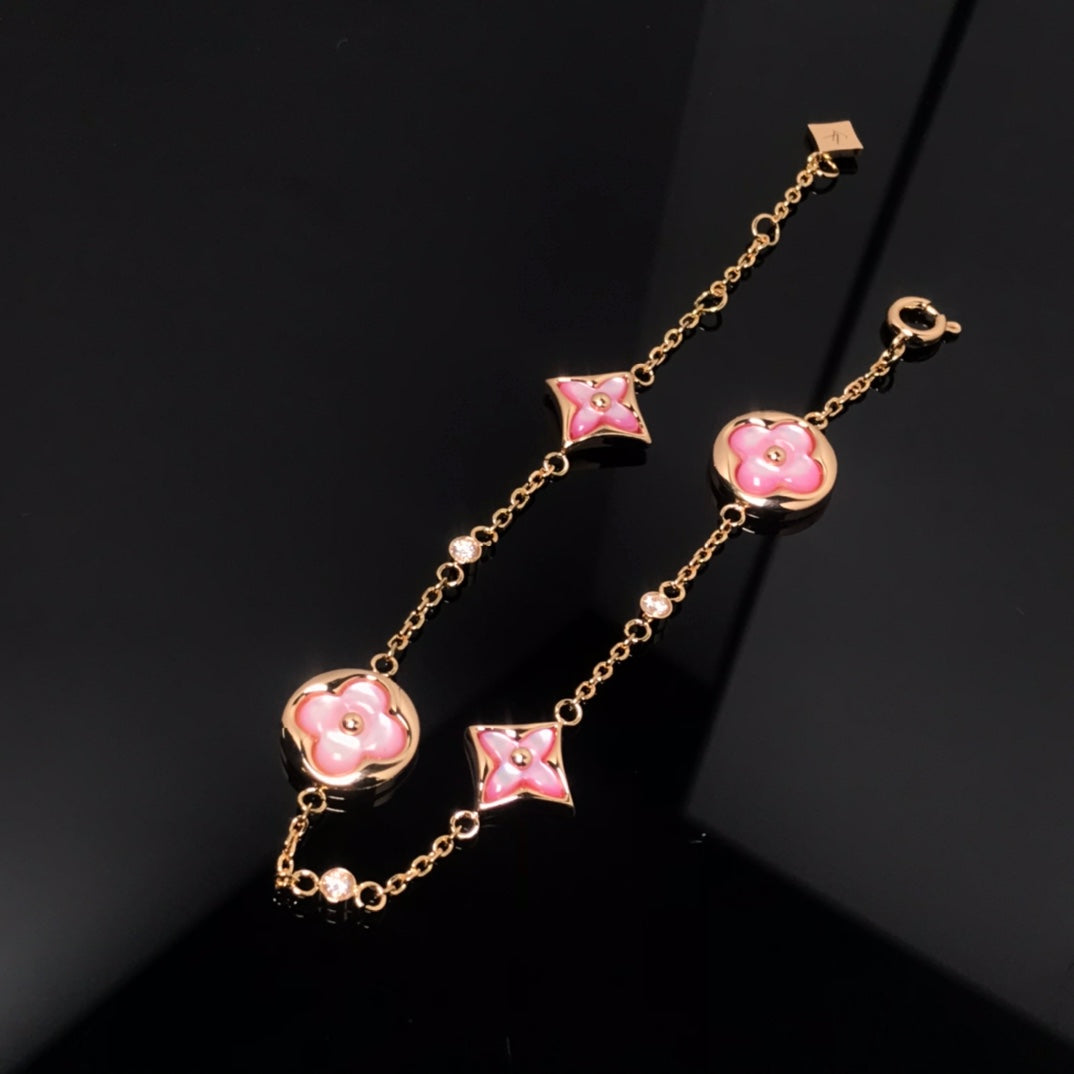 [Avelora Jewelry ]STAR AND SUN 4 MOTIF PINK MOP PINK GOLD BRACELET