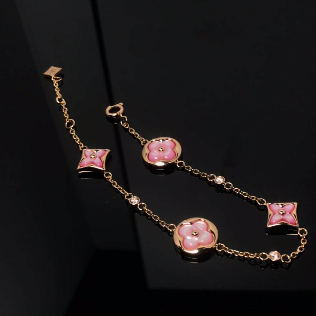 [Avelora]STAR AND SUN 4 MOTIF PINK MOP ROSE GOLD BRACELET