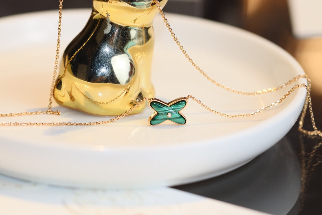 [Avelora]JEUX MALACHITE 1 DIAMOND ROSE GOLD NECKLACE