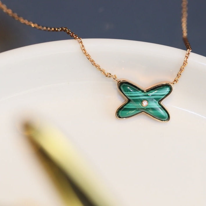 [Avelora Jewelry ]JEUX MALACHITE 1 DIAMOND PINK GOLD NECKLACE