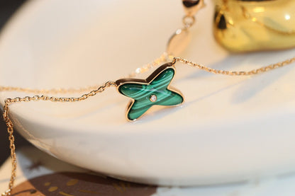[Avelora]JEUX MALACHITE 1 DIAMOND ROSE GOLD NECKLACE