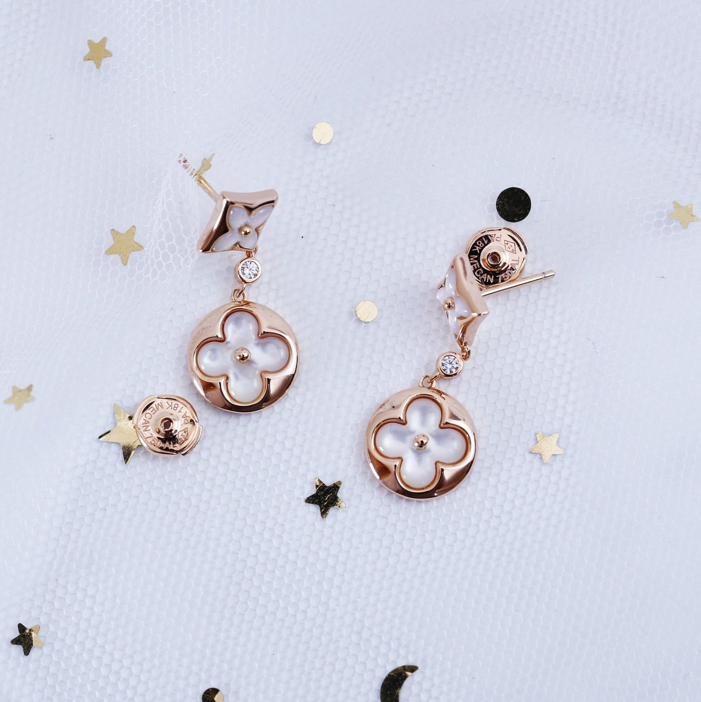 [Avelora]STAR AND SUN ROSE GOLD MOP DROP EARRINGS