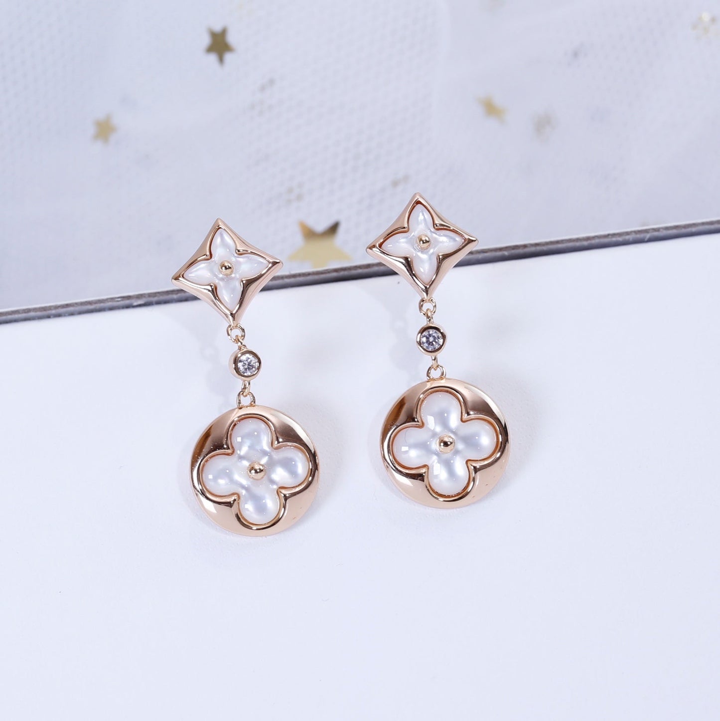 [Avelora]STAR AND SUN ROSE GOLD MOP DROP EARRINGS