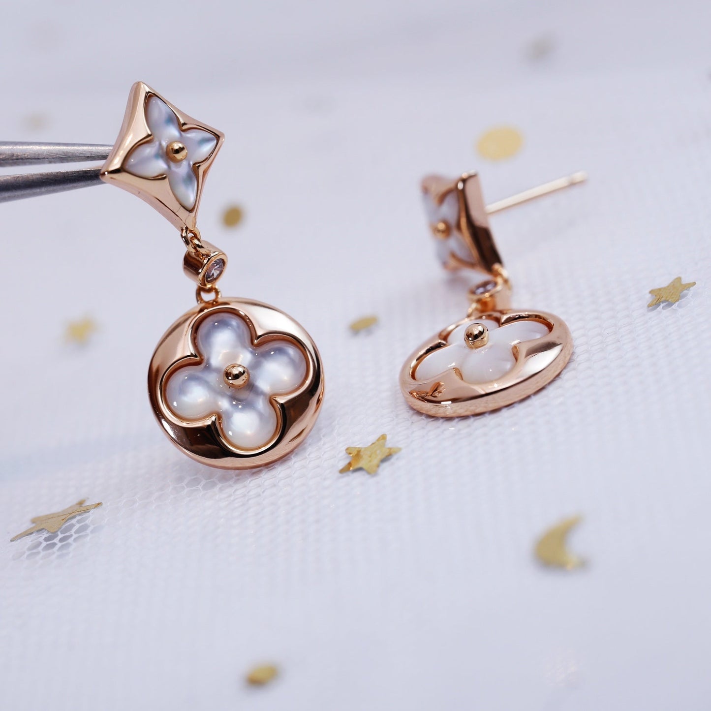[Avelora]STAR AND SUN ROSE GOLD MOP DROP EARRINGS
