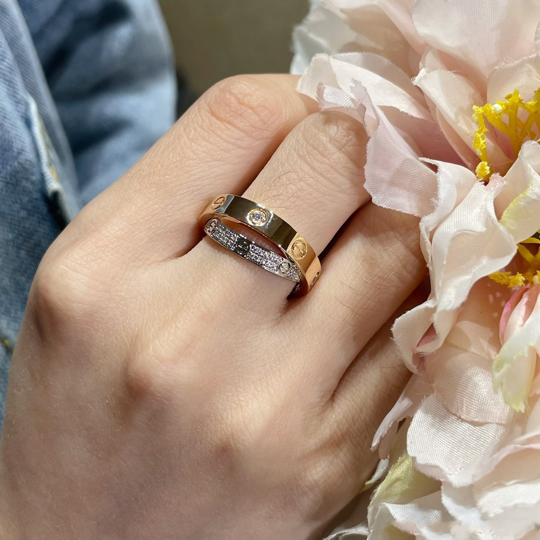[Avelora Jewelry ]LOVE PINK GOLD SILVER DIAMOND DOUBLE RING