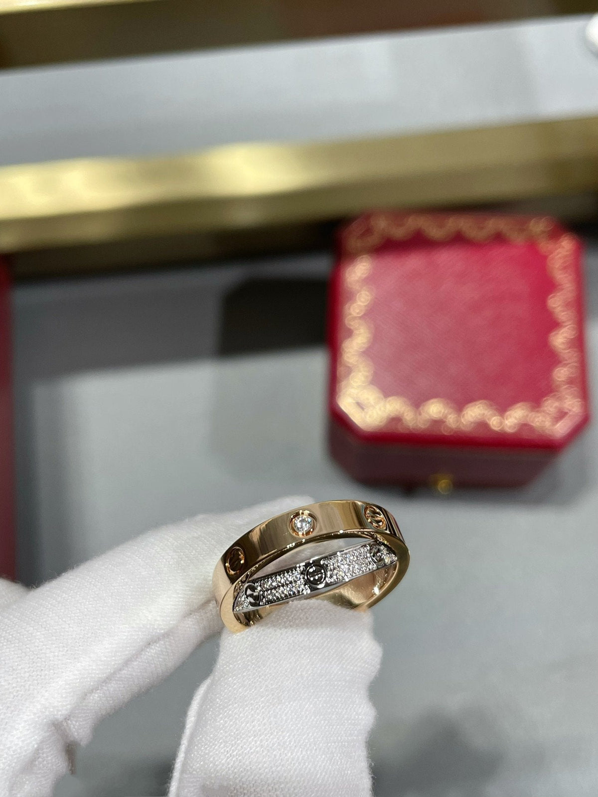 [Avelora Jewelry ]LOVE PINK GOLD SILVER DIAMOND DOUBLE RING