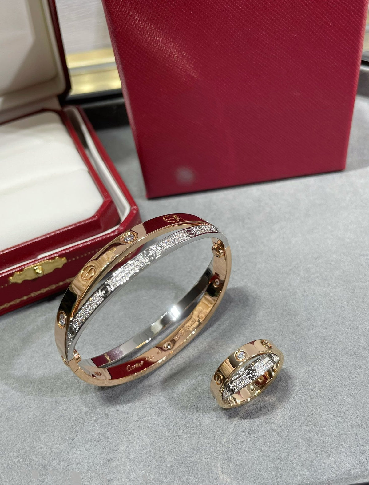 [Avelora Jewelry ]LOVE PINK GOLD SILVER DIAMOND DOUBLE RING