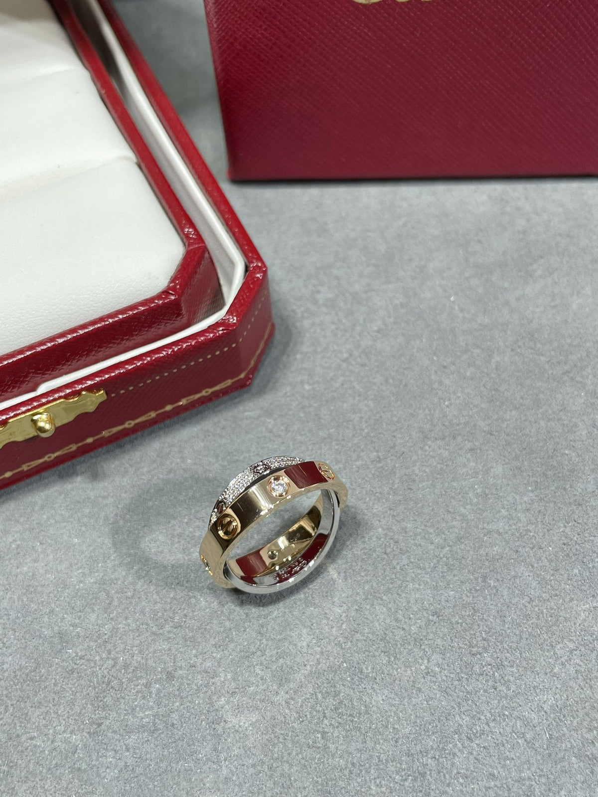 [Avelora Jewelry ]LOVE PINK GOLD SILVER DIAMOND DOUBLE RING