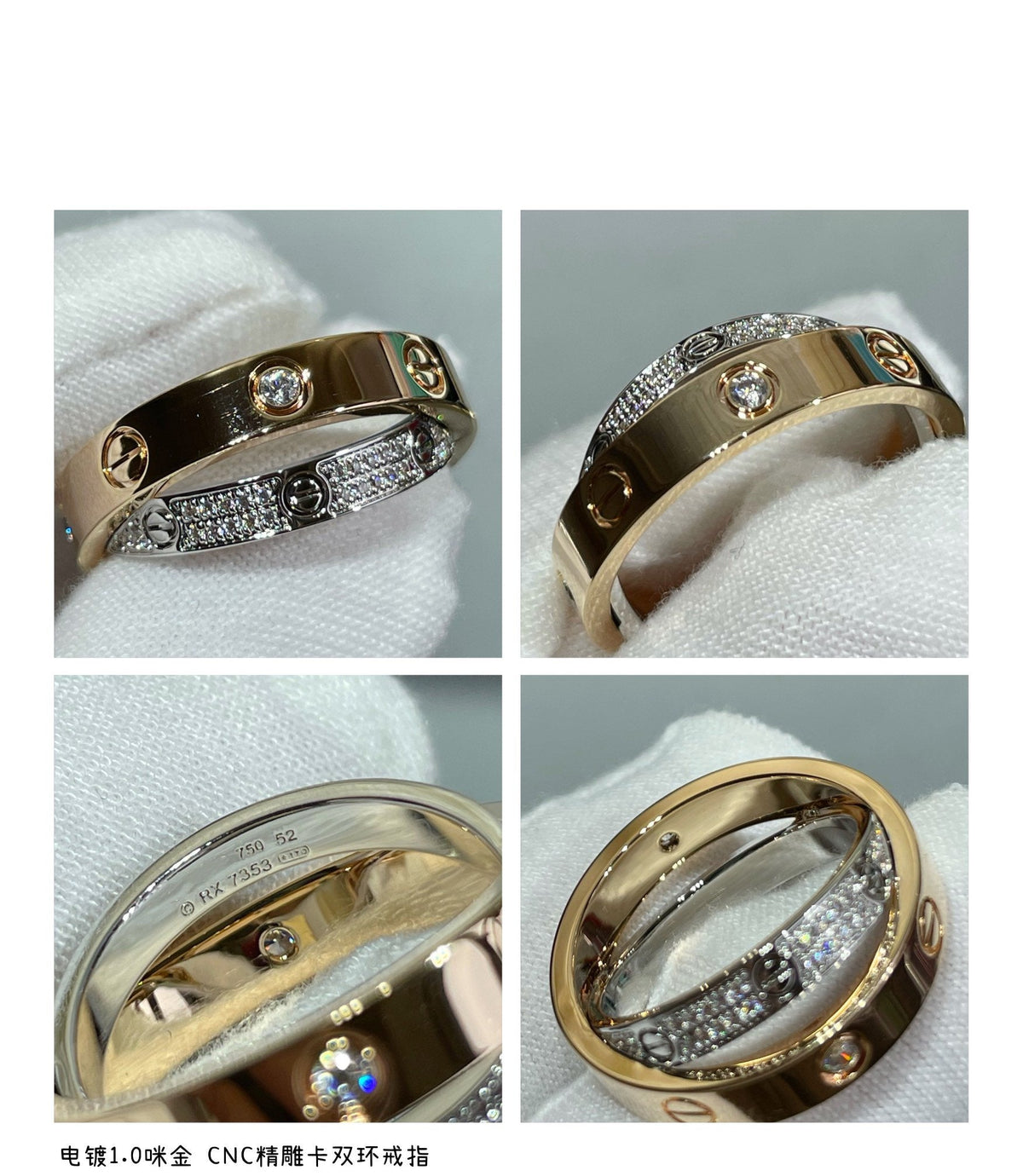 [Avelora Jewelry ]LOVE PINK GOLD SILVER DIAMOND DOUBLE RING