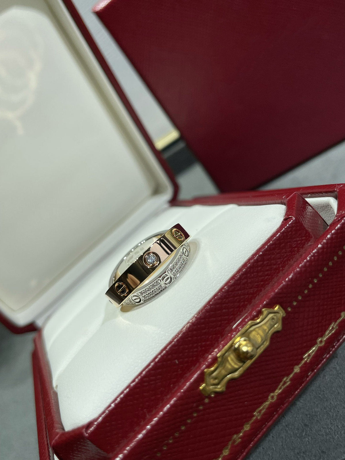 [Avelora Jewelry ]LOVE PINK GOLD SILVER DIAMOND DOUBLE RING