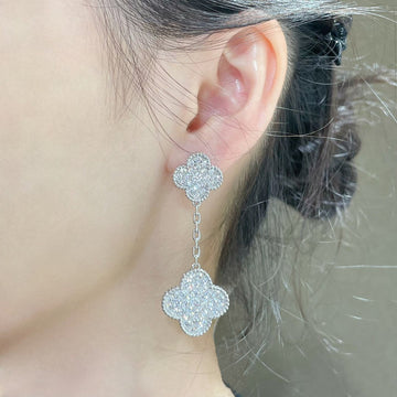 [Avelora Jewelry ]CLOVER 2 MOTIFS DIAMOND PAVED SILVER EARRINGS