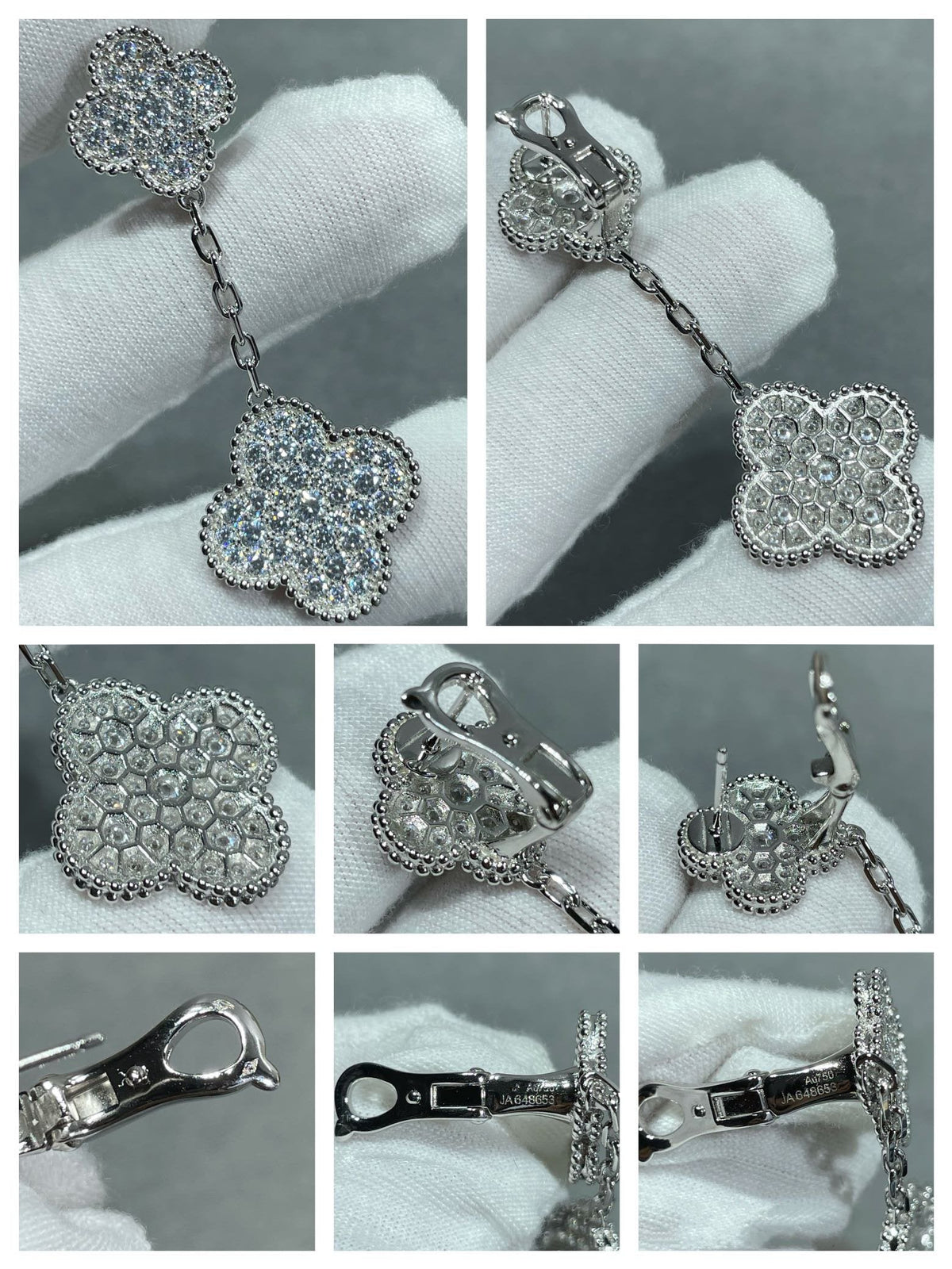 [Avelora Jewelry ]CLOVER 2 MOTIFS DIAMOND PAVED SILVER EARRINGS