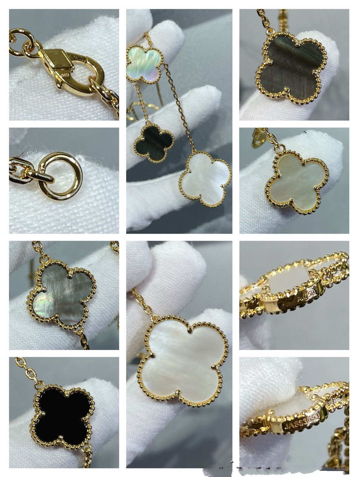 [Avelora Jewelry ]CLOVER 6 MOTIF MOP ONYX GOLD NECKLACE