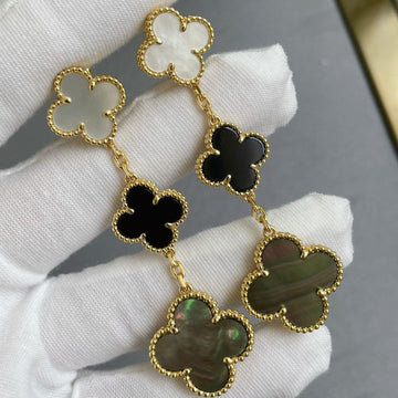 [Avelora Jewelry ]CLOVER 3 MOTIF MOP ONYX DARK MOP PINK GOLD EARRINGS