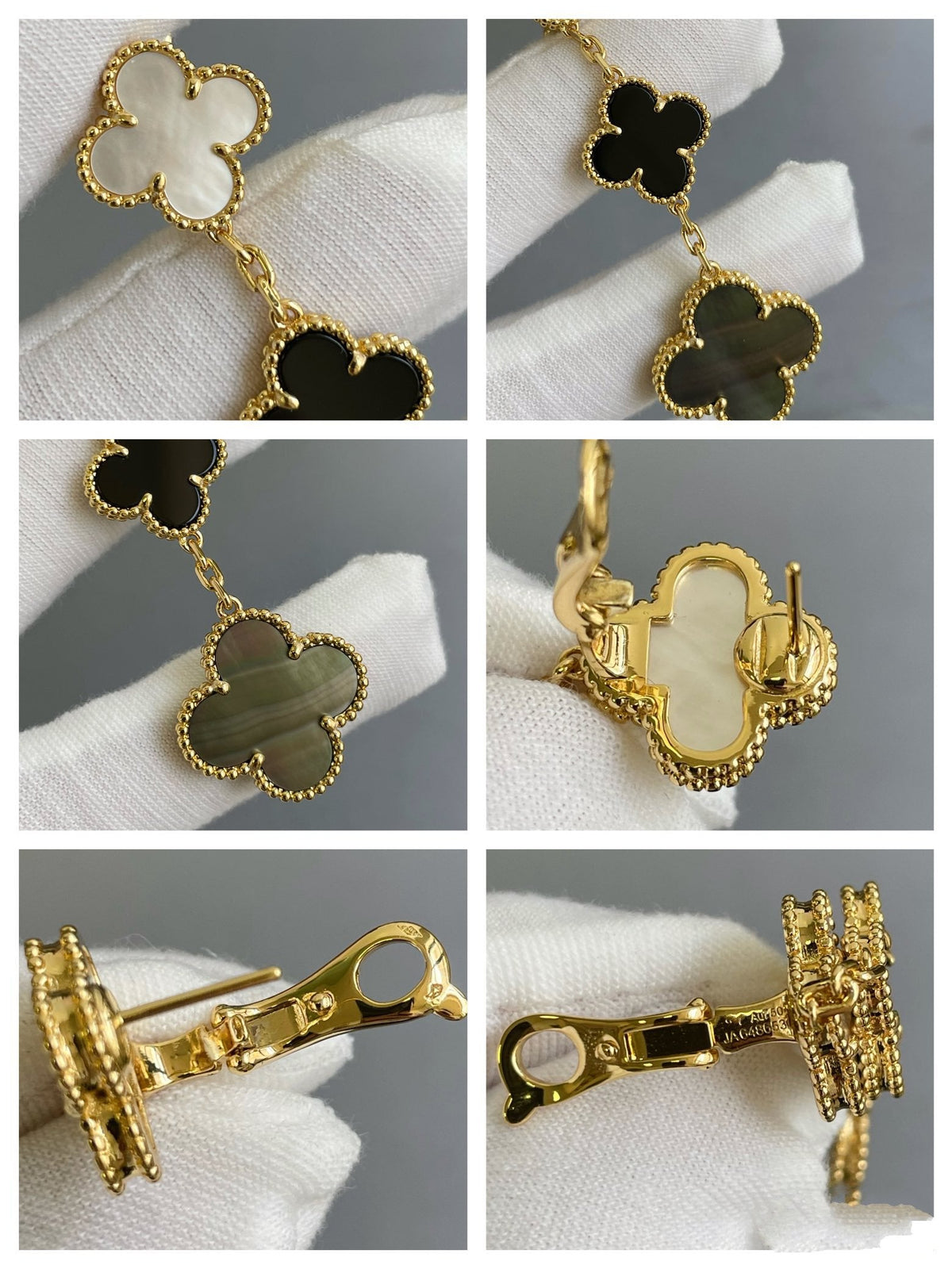 [Avelora Jewelry ]CLOVER 3 MOTIF MOP ONYX DARK MOP PINK GOLD EARRINGS