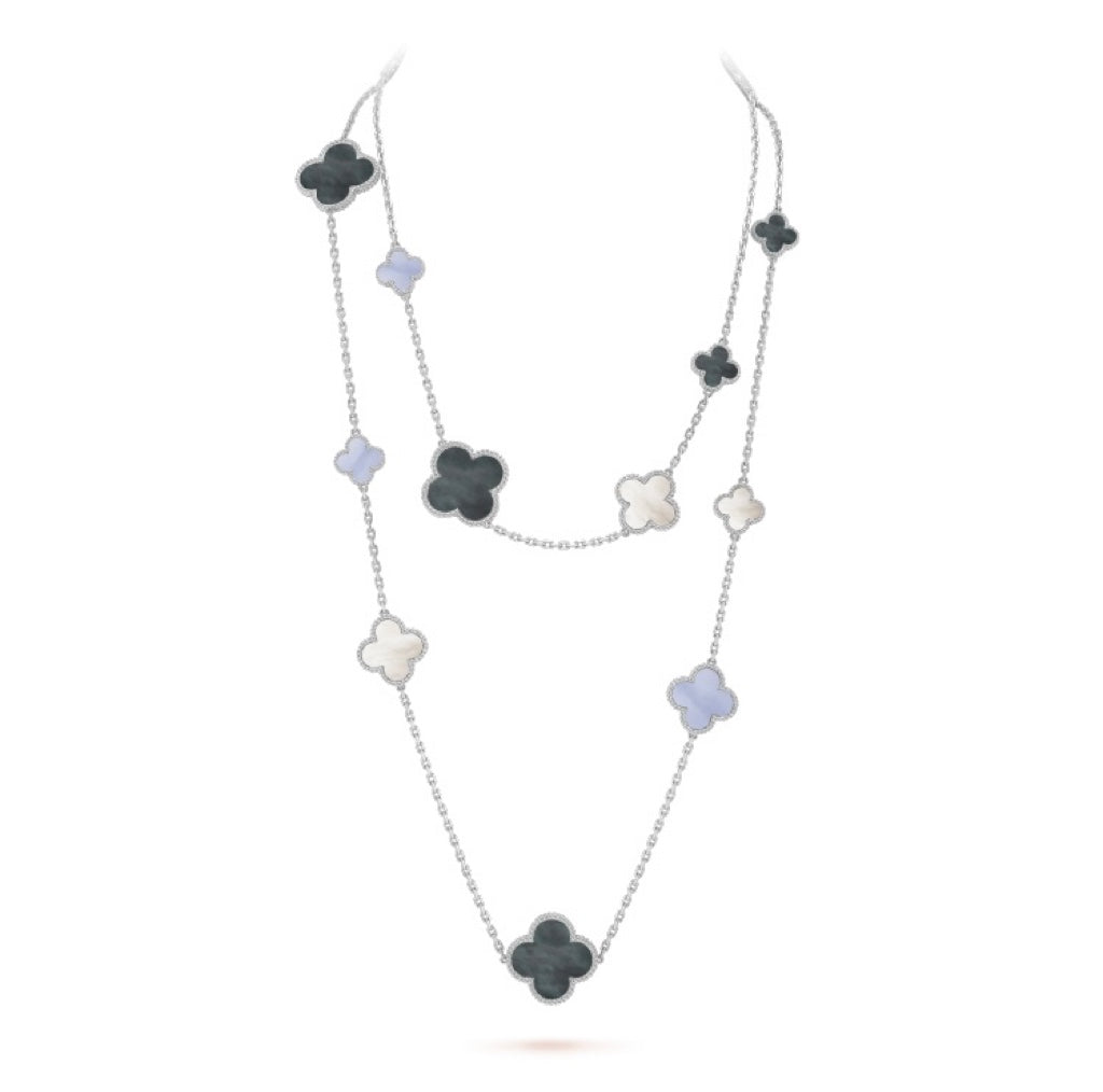 [Avelora Jewelry ]CLOVER 16 MOTIF CHALCEDONY MOP SILVER NECKLACE