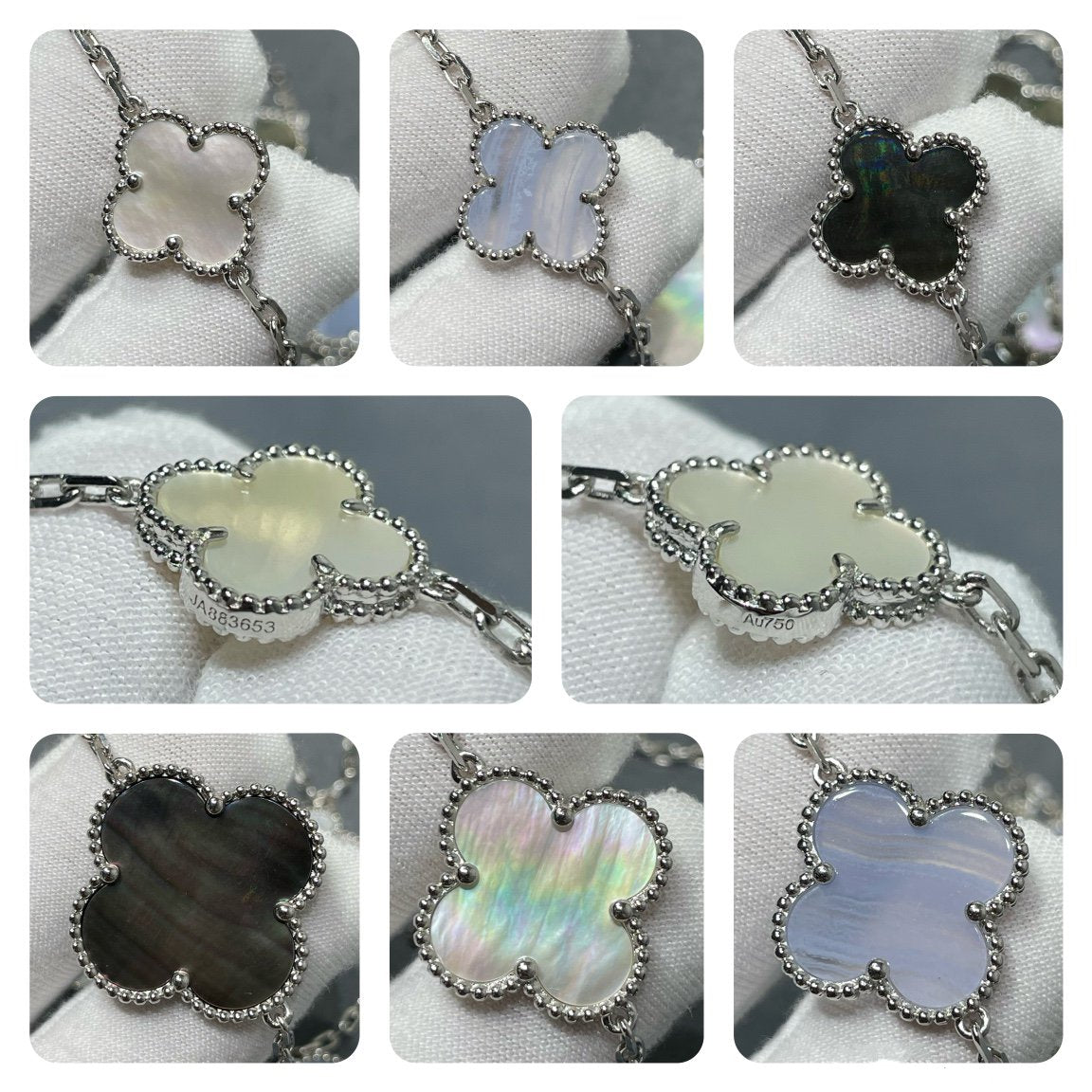 [Avelora Jewelry ]CLOVER 16 MOTIF CHALCEDONY MOP SILVER NECKLACE