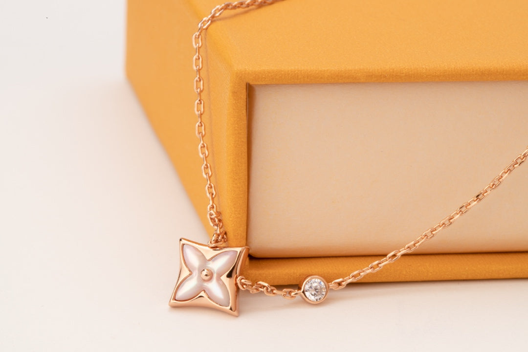 [Avelora]STAR PINK MOP 1 DIAMOND ROSE GOLD NECKLACE