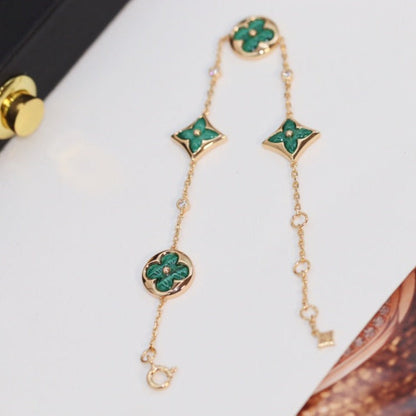 [Avelora]STAR AND SUN 4 MOTIF ROSE GOLD MALACHITE BRACELET