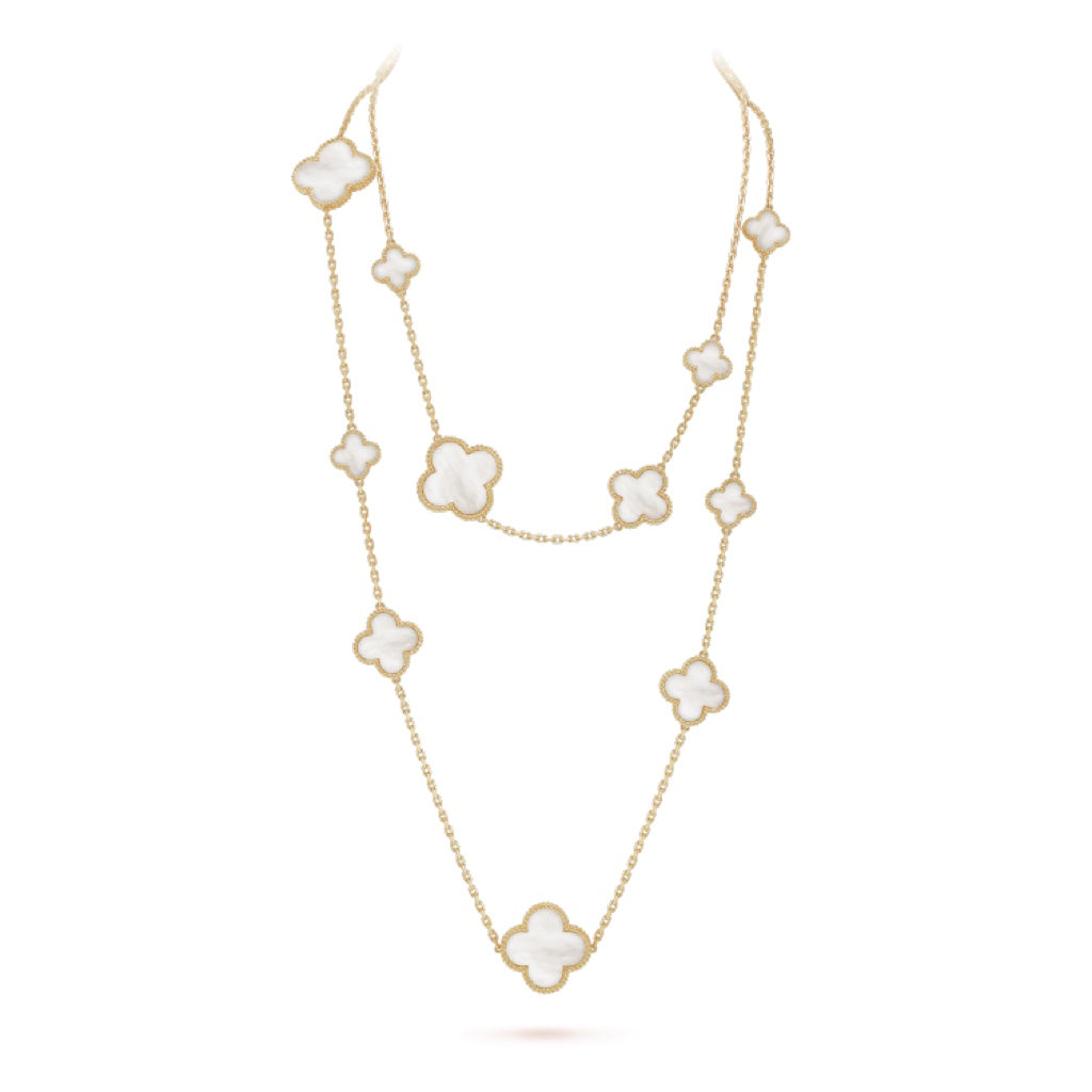 [Avelora Jewelry ]CLOVER 16 MOTIF WHITE MOP GOLD NECKLACE