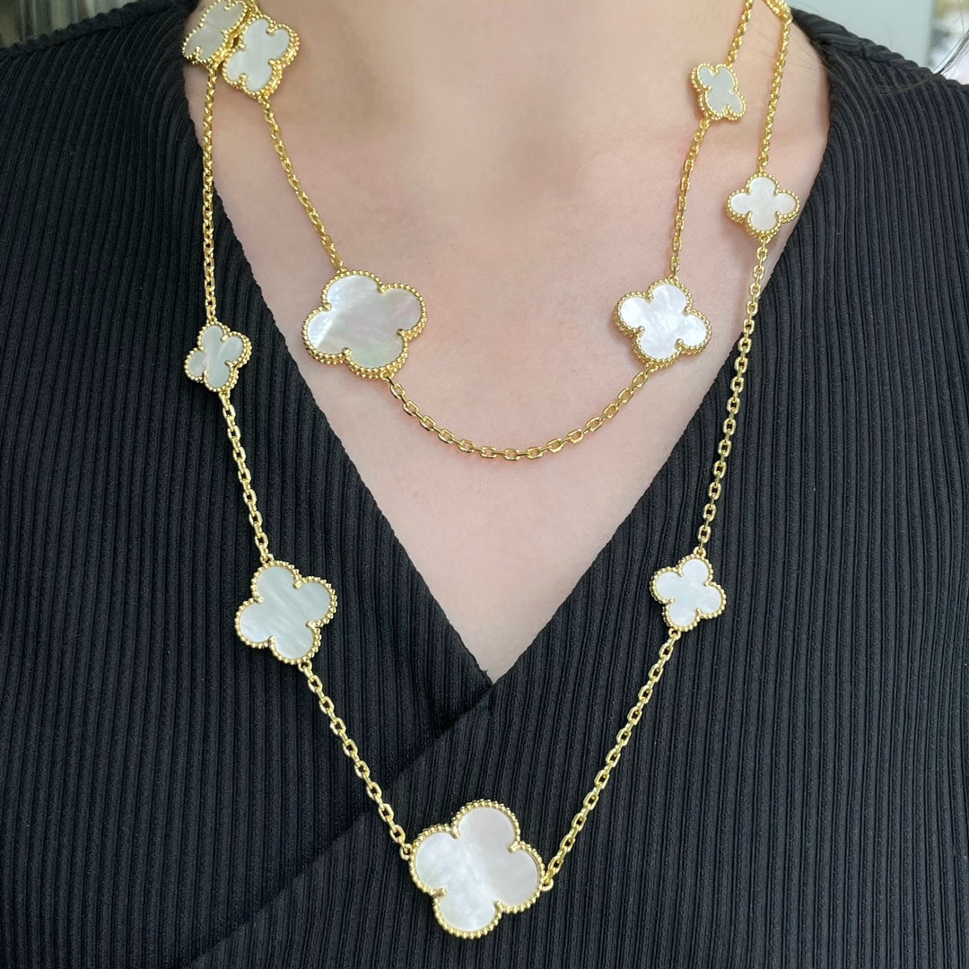 [Avelora Jewelry ]CLOVER 16 MOTIF WHITE MOP GOLD NECKLACE