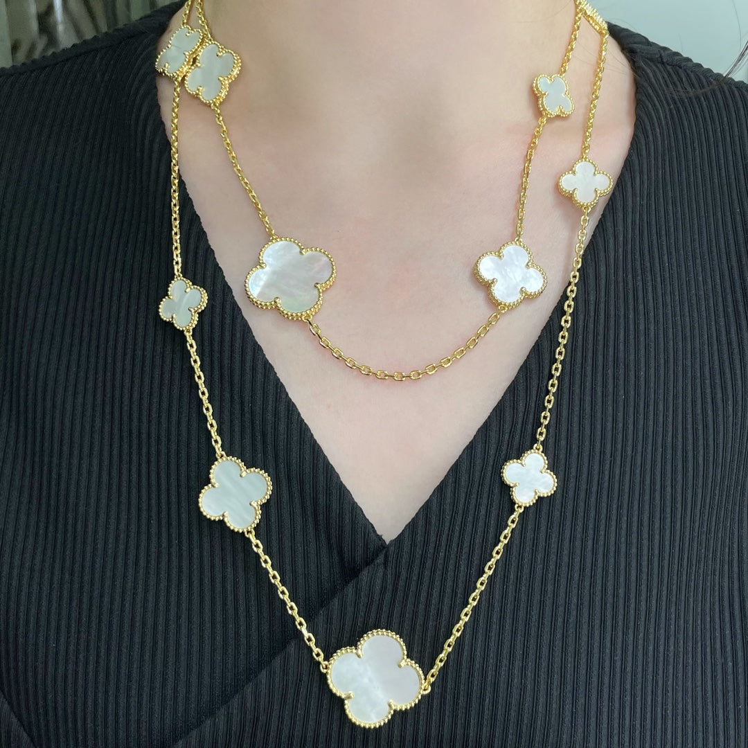 [Avelora Jewelry ]CLOVER 16 MOTIF WHITE MOP GOLD NECKLACE