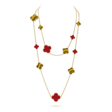 [Avelora Jewelry ]CLOVER 16 MOTIF CARNELIAN TIGER EYE ROSE GOLD NECKLACE