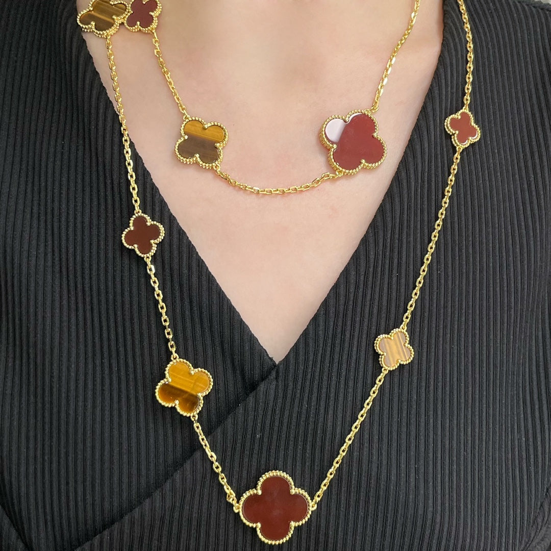 [Avelora Jewelry ]CLOVER 16 MOTIF CARNELIAN TIGER EYE ROSE GOLD NECKLACE