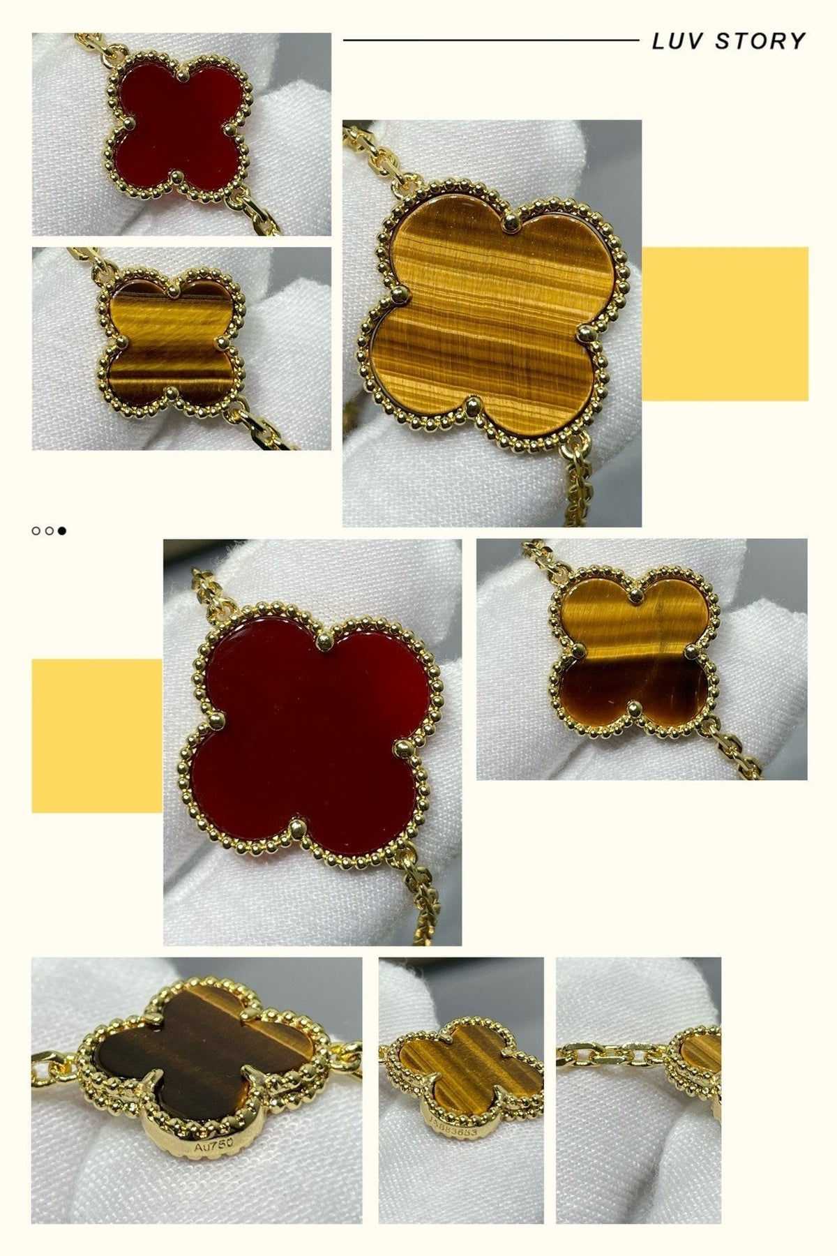 [Avelora Jewelry ]CLOVER 16 MOTIF CARNELIAN TIGER EYE ROSE GOLD NECKLACE