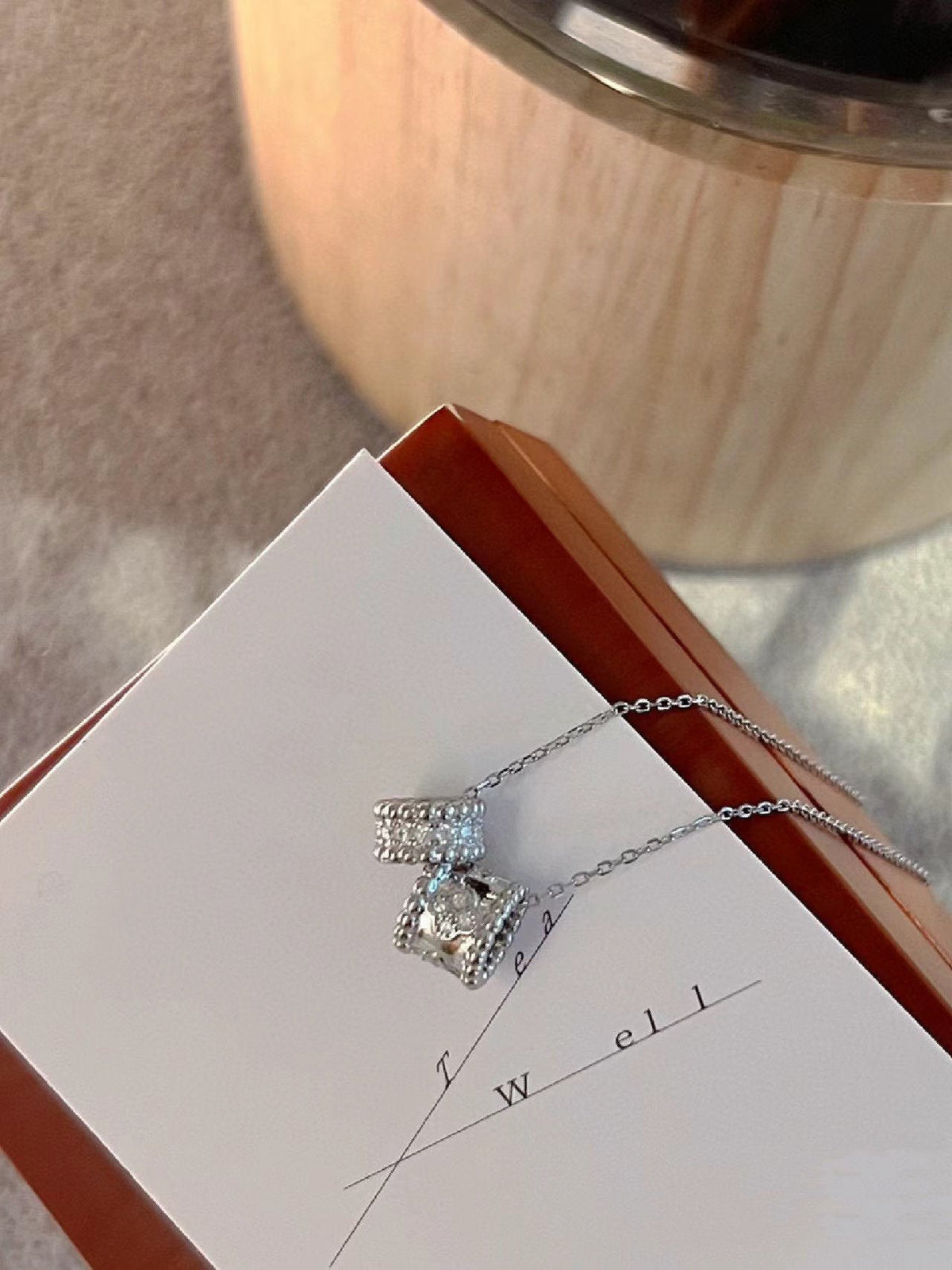 [Avelora Jewelry ]PERLEE DOUBLE PENDANT SILVER DIAMOND NECKLACE
