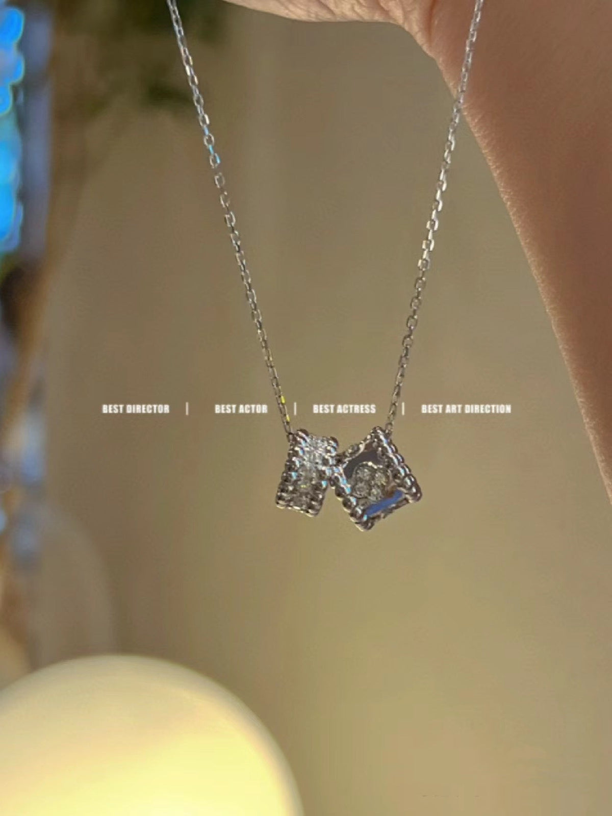 [Avelora Jewelry ]PERLEE DOUBLE PENDANT SILVER DIAMOND NECKLACE