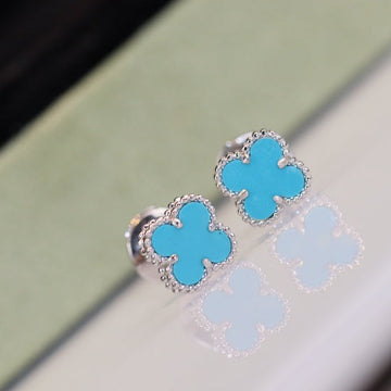 [Avelora Jewelry ]CLOVER MINI TURQUOISE SILVER STUD EARRINGS