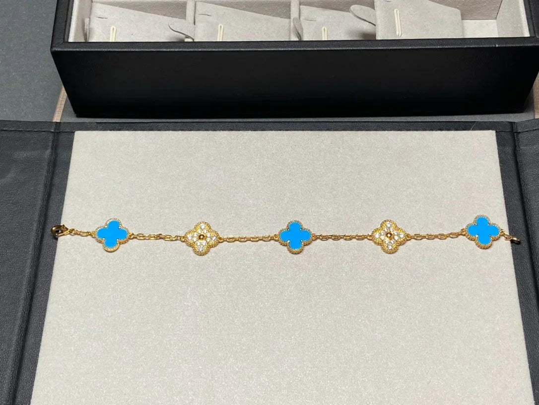 [Avelora Jewelry ] CLOVER 5 MOTIF BLUE AGATE BRACELET COLLECTION
