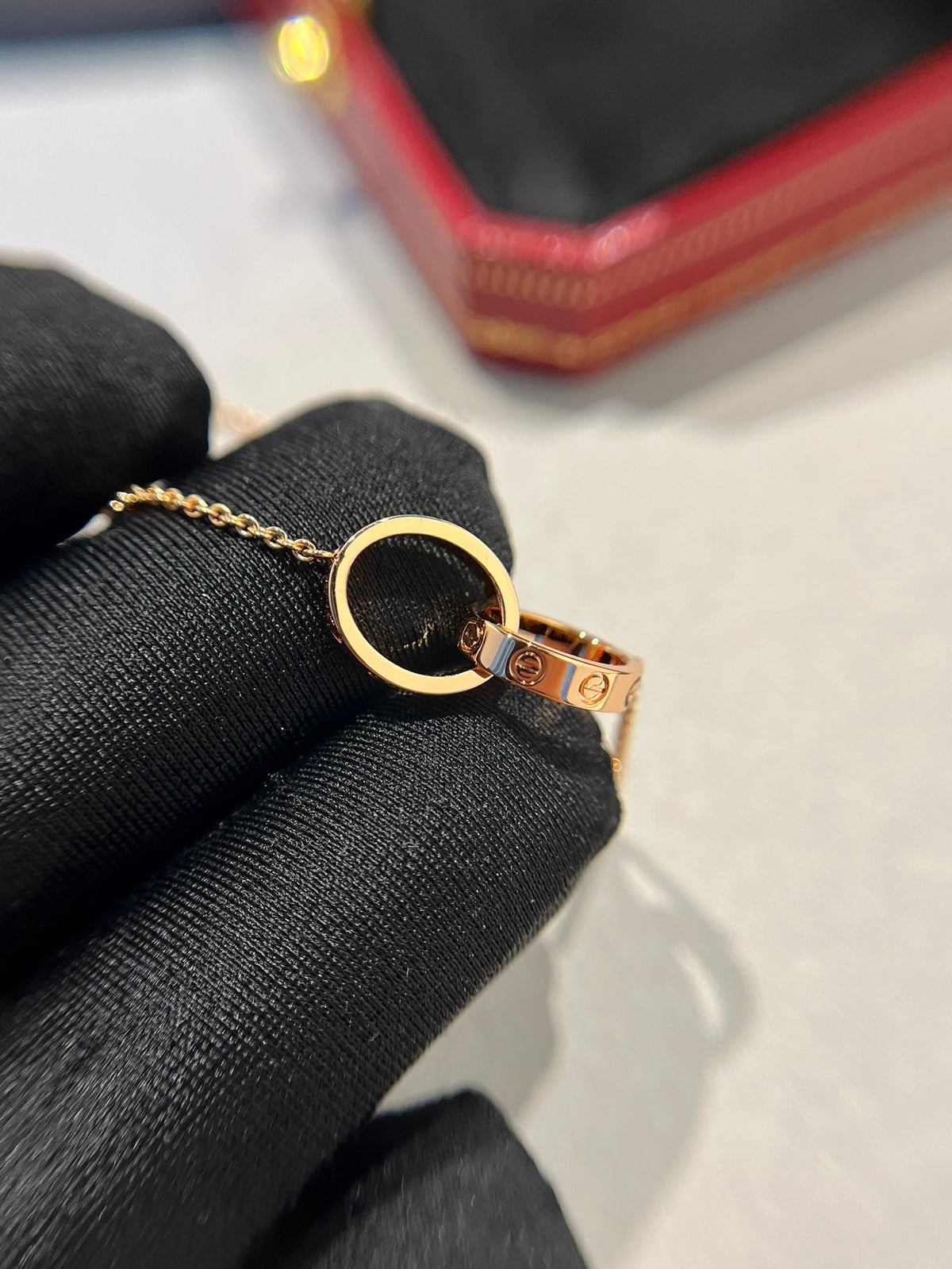 [Avelora Jewelry ]LOVE NECKLACE DOUBLE RING PINK GOLD