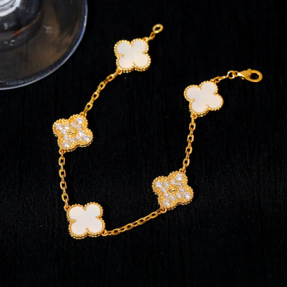 [Avelora]LUCKY CLOVER 5-MOTIF BRACELET - WHITE MOTHER-OF-PEARL COLLECTION