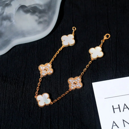 [Avelora]LUCKY CLOVER 5-MOTIF BRACELET - WHITE MOTHER-OF-PEARL COLLECTION