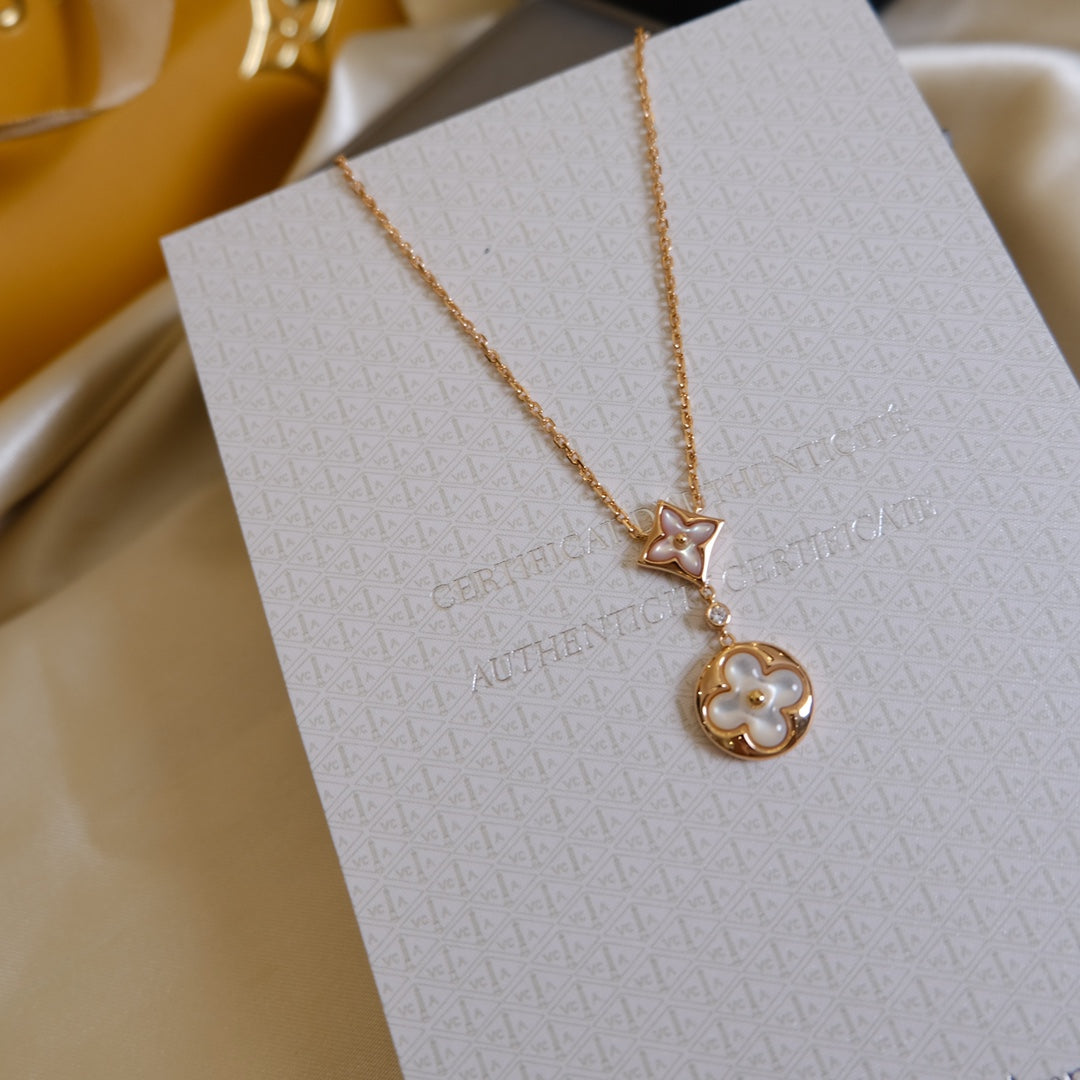 [Avelora]STAR AND SUN WHITE MOP 2 MOTIF ROSE GOLD NECKLACE