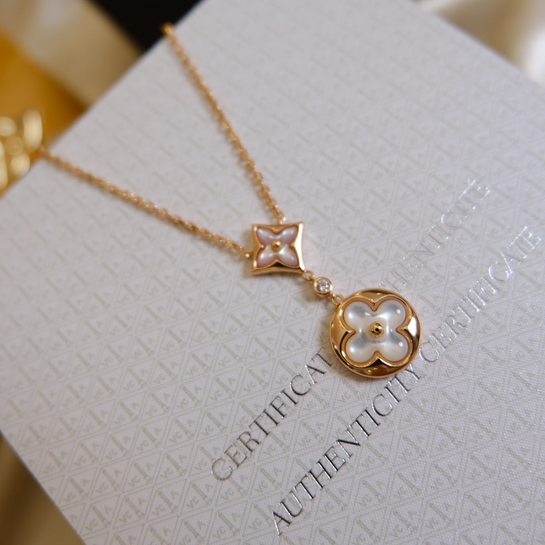 [Avelora]STAR AND SUN WHITE MOP 2 MOTIF ROSE GOLD NECKLACE