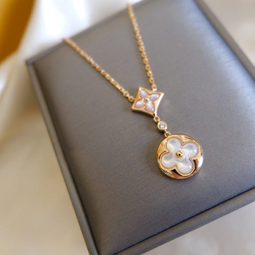 [Avelora]STAR AND SUN WHITE MOP 2 MOTIF ROSE GOLD NECKLACE