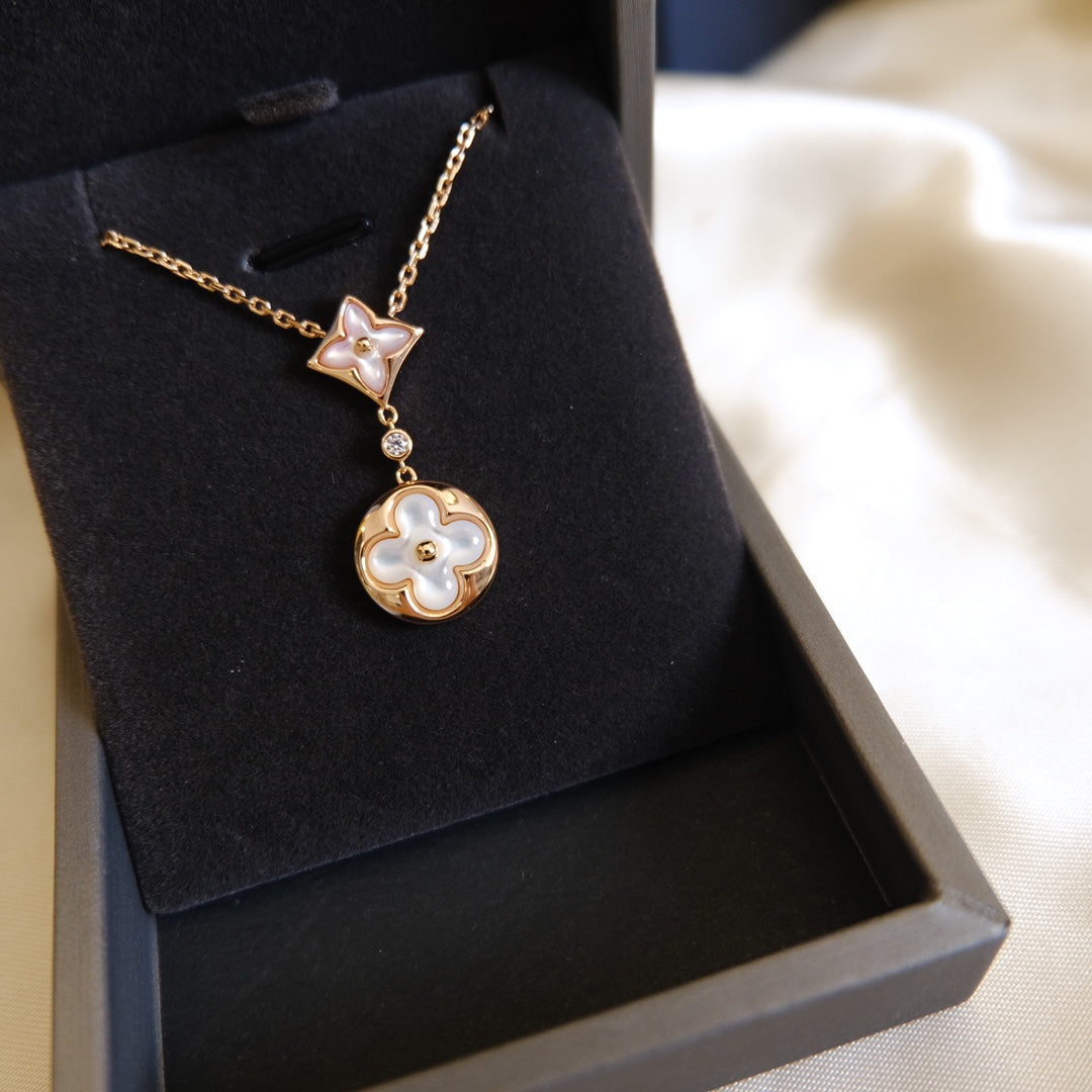 [Avelora]STAR AND SUN WHITE MOP 2 MOTIF ROSE GOLD NECKLACE