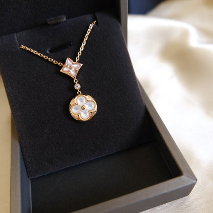 [Avelora]STAR AND SUN WHITE MOP 2 MOTIF ROSE GOLD NECKLACE