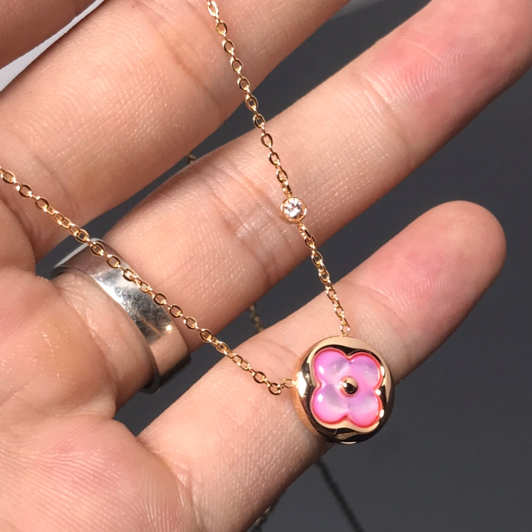 [Avelora Jewelry ]COLOR BLOSSOM PINK MOP SUN GOLD NECKLACE