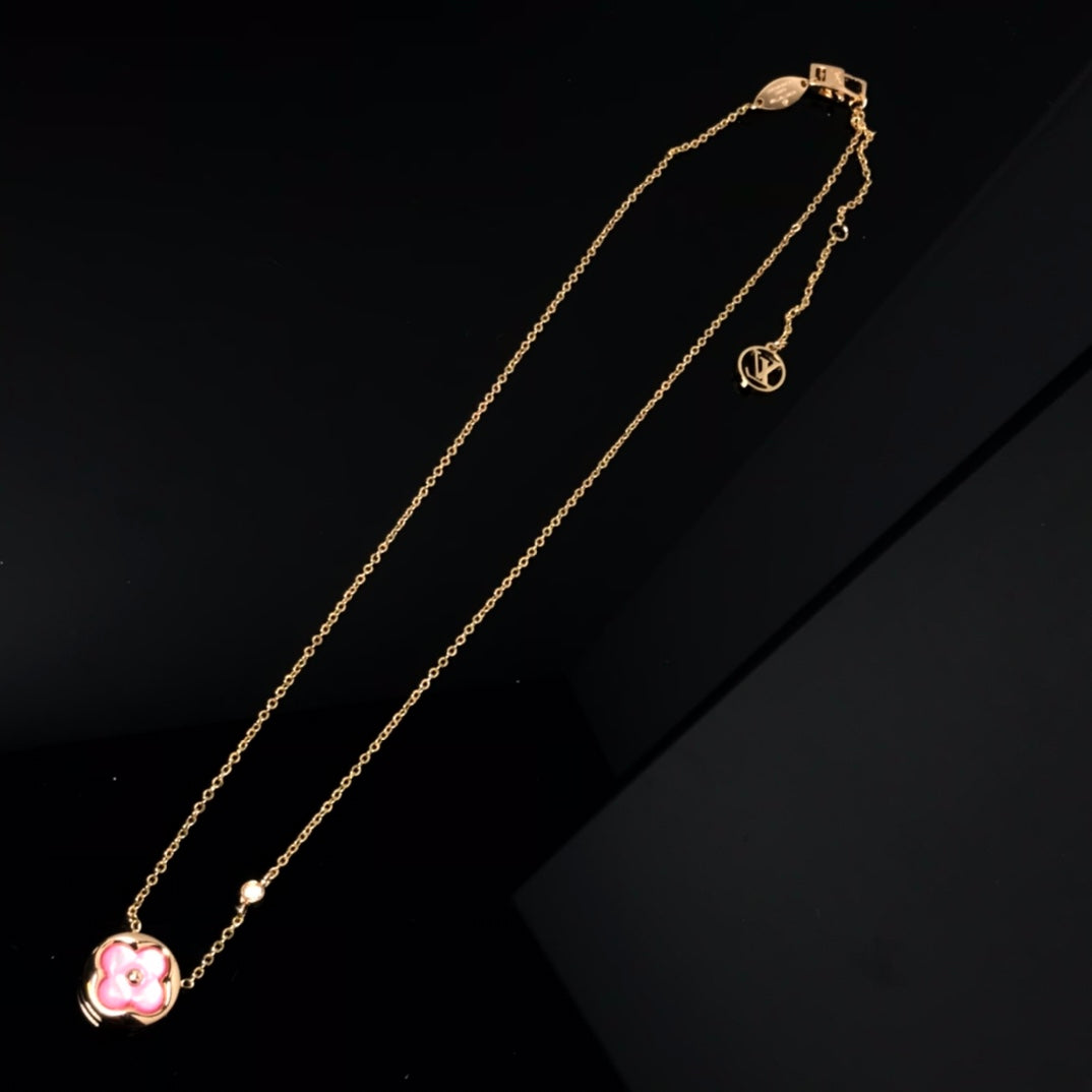 [Avelora Jewelry ]COLOR BLOSSOM PINK MOP SUN GOLD NECKLACE